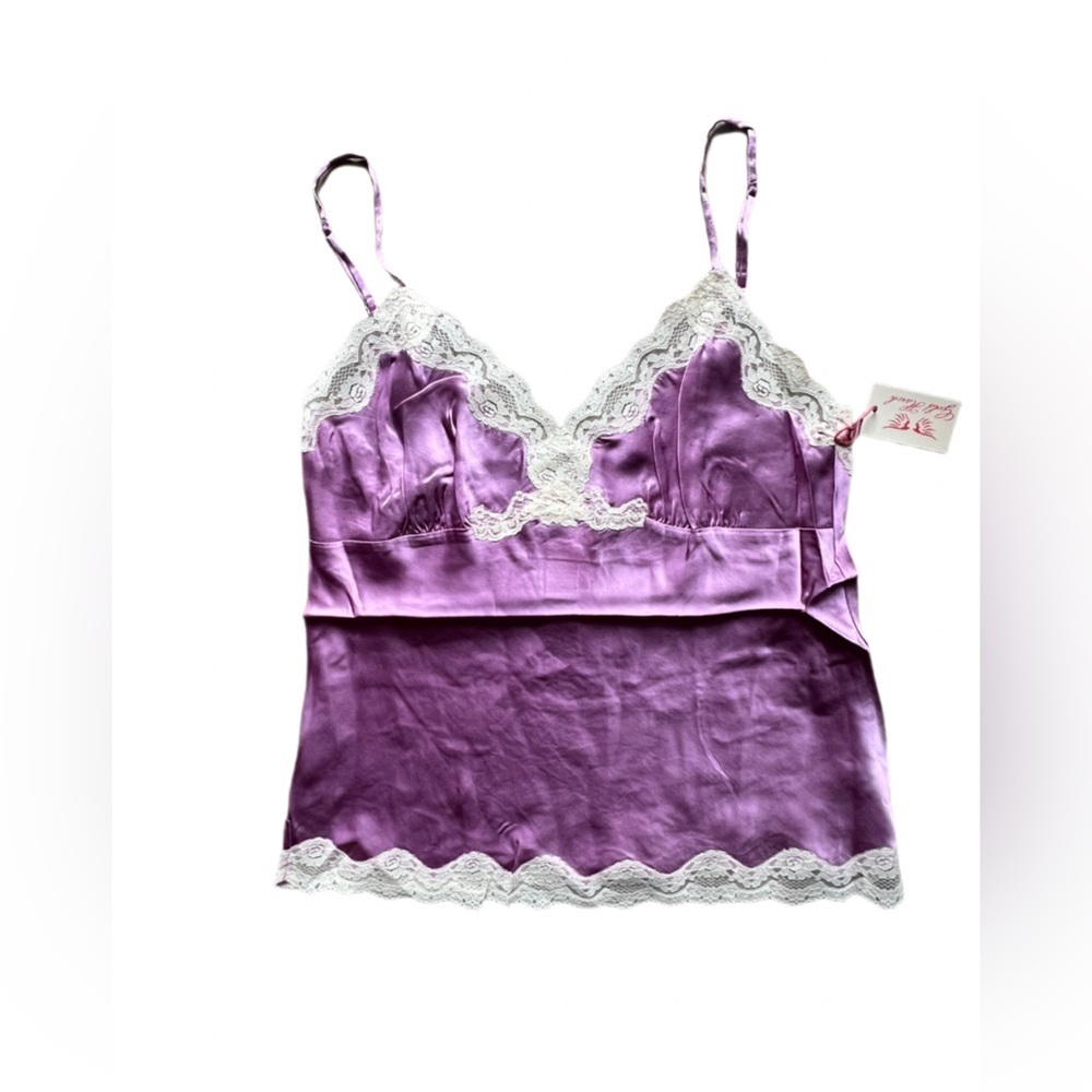Gold Hawk Orchid Purple Ivory Lace Silk Camisole Size L NWT